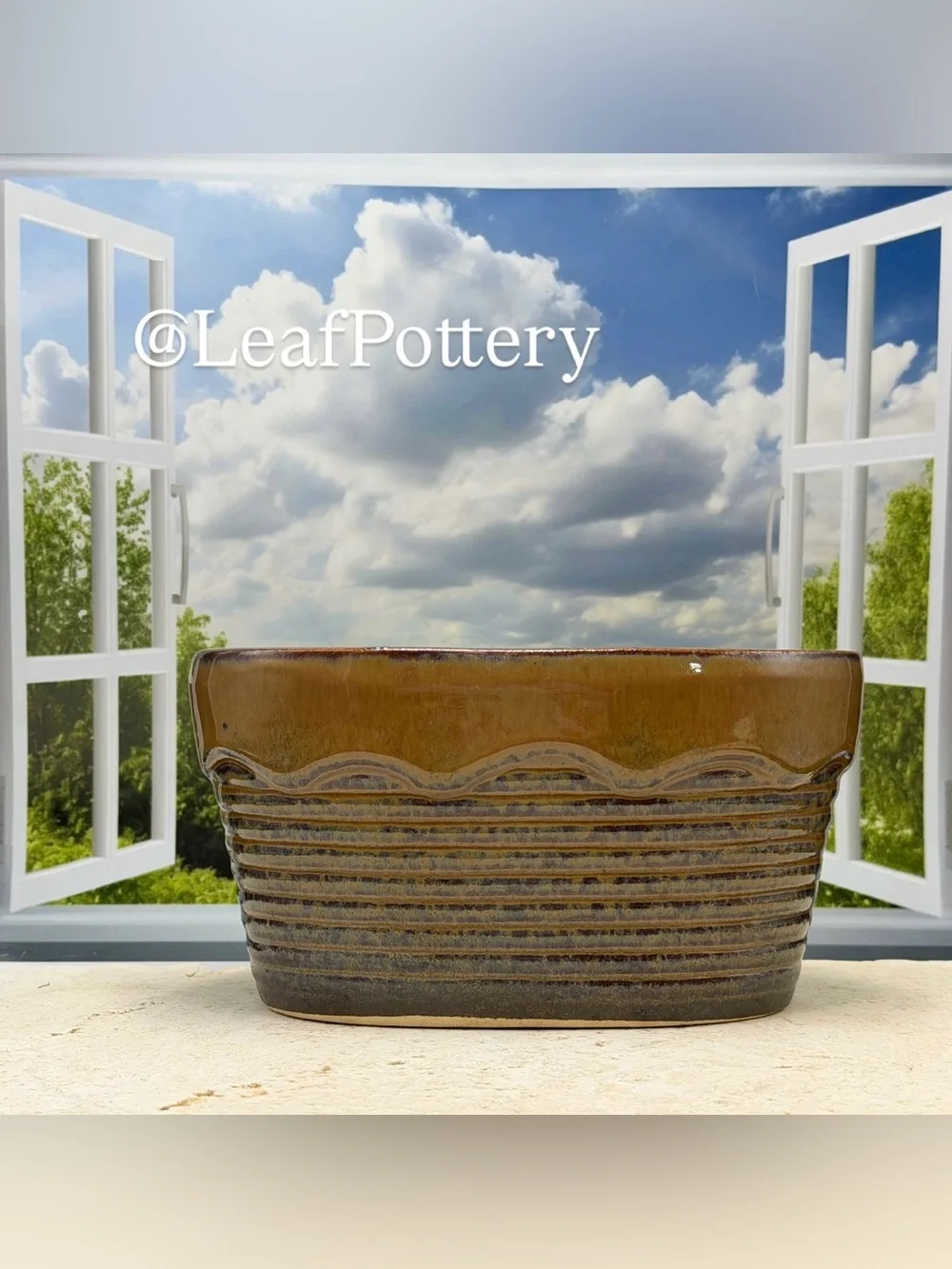 Brown Ceramic Oval Planter with Drainage Hole | Speckled Brown Pottery Plant Pot